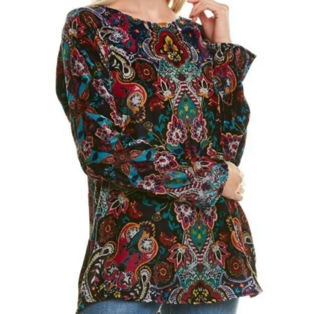 NWOT JOHNNY WAS FRYE VELOUR RAGLAN TOP - SZ M